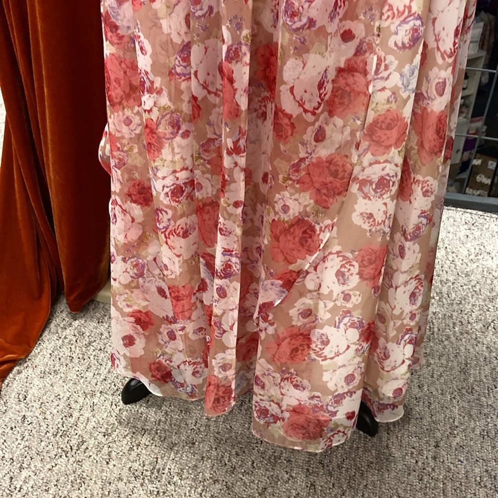 Pink and brown floral bridesmaids prom mother dress chiffon spring wedding - Picture 5 of 10
